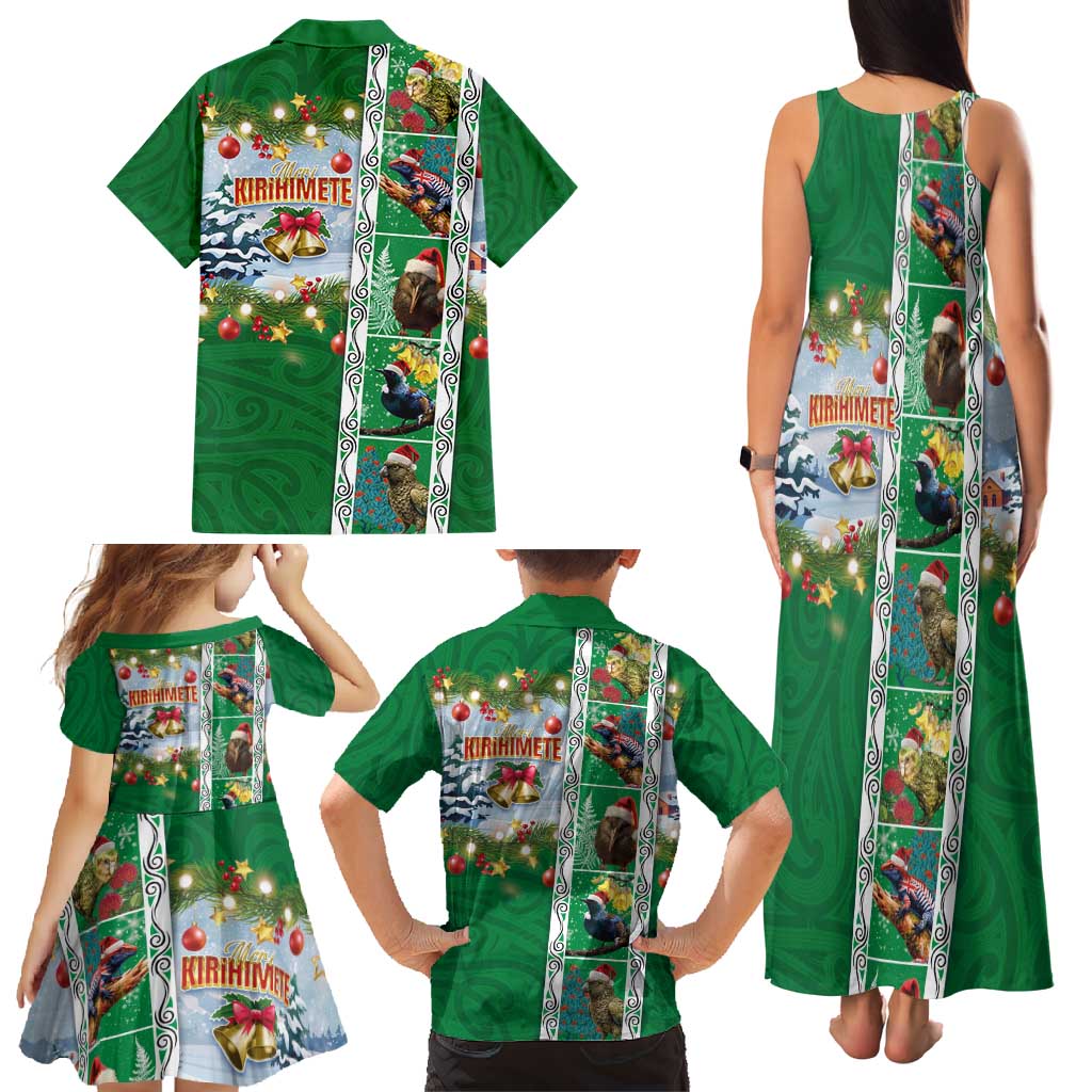 New Zealand Merry Christmas Family Matching Tank Maxi Dress and Hawaiian Shirt Maori Animals, Koru Tattoo - Green Xmas Style LT03 - Polynesian Pride