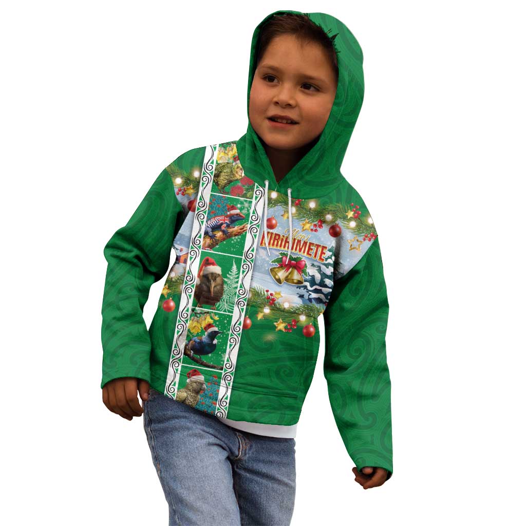 New Zealand Merry Christmas Kid Hoodie Maori Animals, Koru Tattoo - Green Xmas Style LT03 - Polynesian Pride