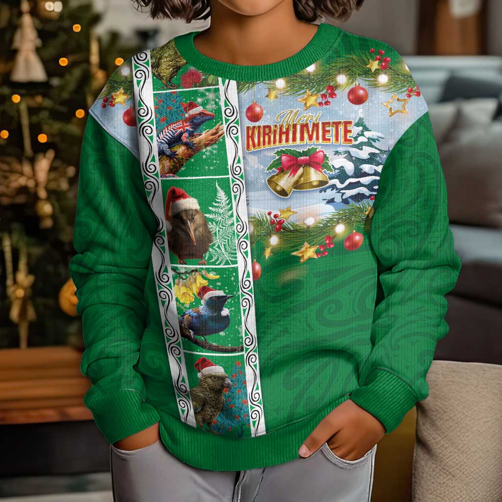 New Zealand Merry Christmas Kid Ugly Christmas Sweater Maori Animals, Koru Tattoo - Green Xmas Style LT03 - Polynesian Pride
