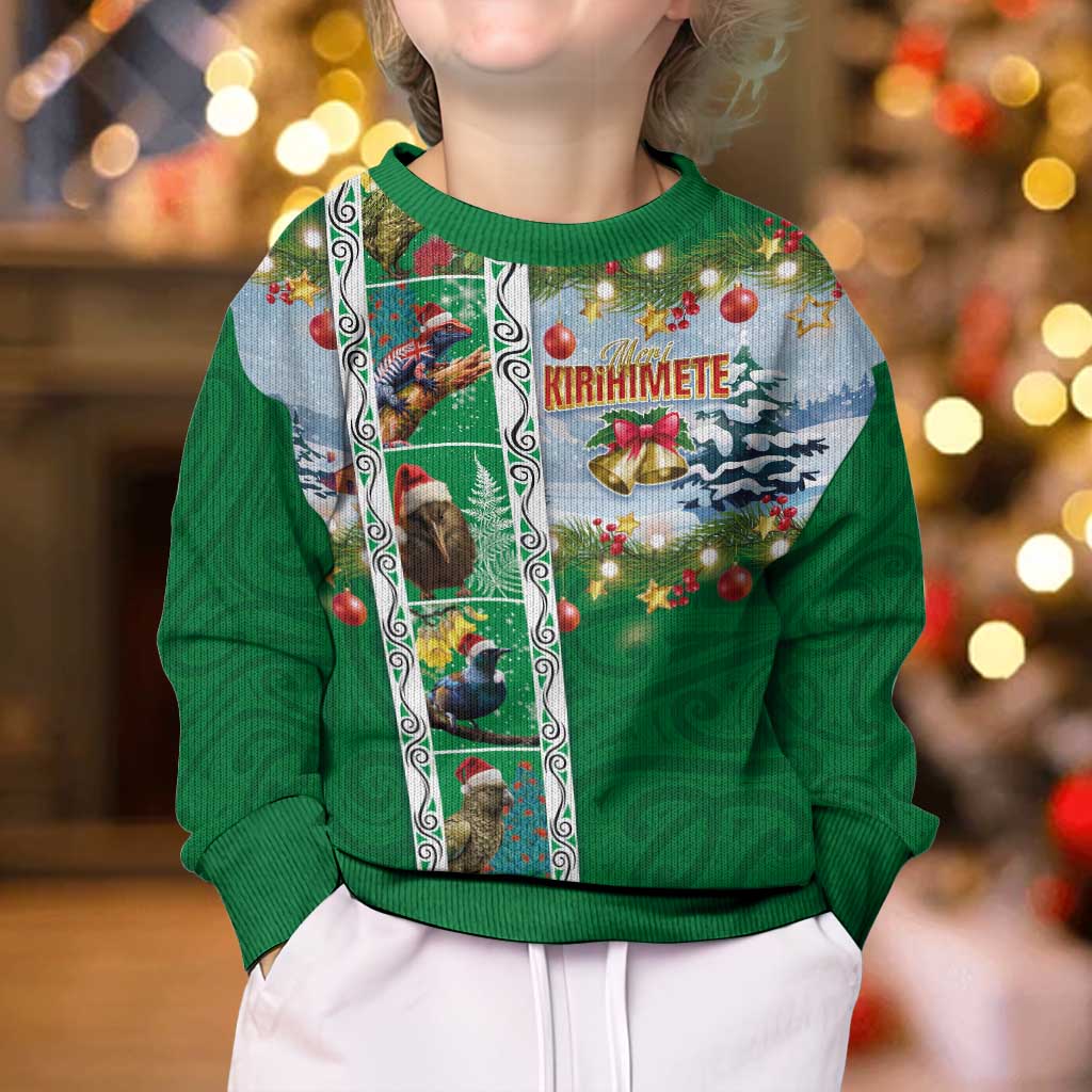 New Zealand Merry Christmas Kid Ugly Christmas Sweater Maori Animals, Koru Tattoo - Green Xmas Style LT03 - Polynesian Pride