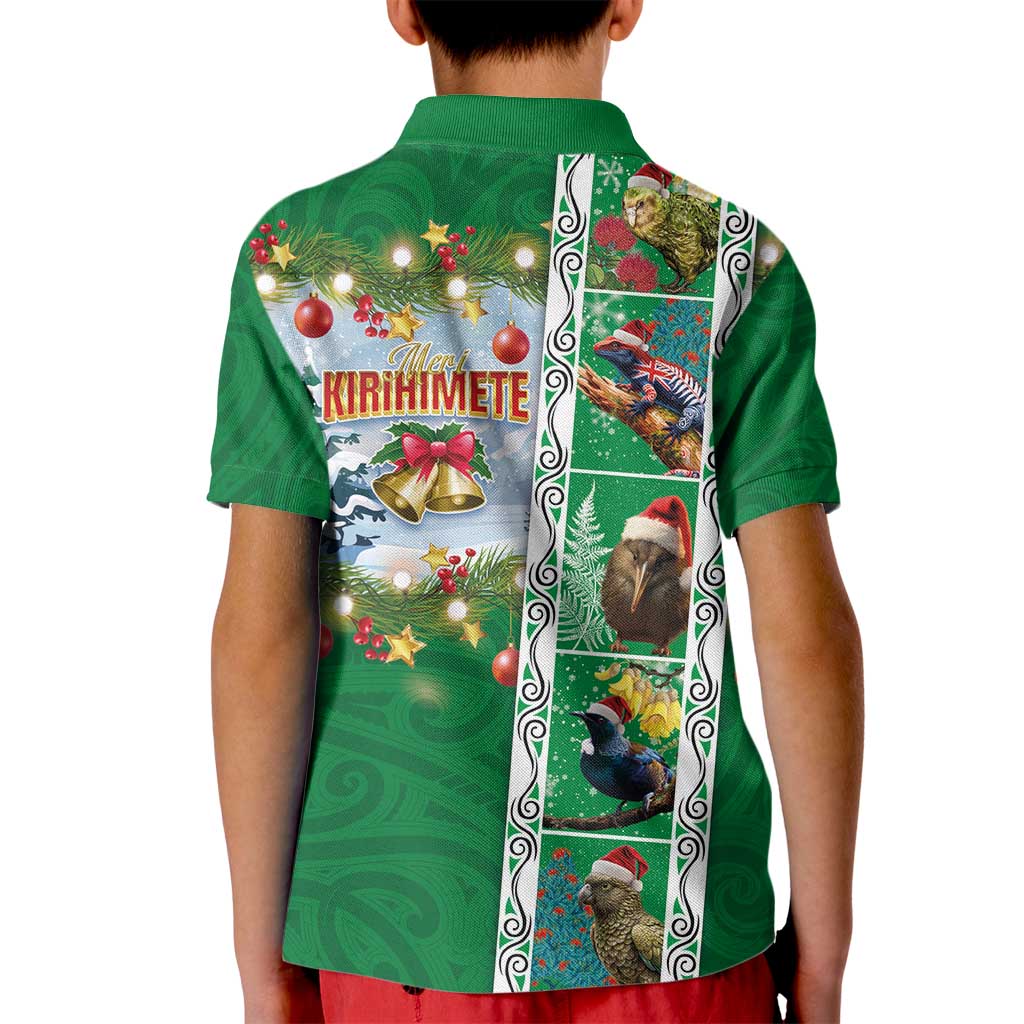 New Zealand Merry Christmas Kid Polo Shirt Maori Animals, Koru Tattoo - Green Xmas Style