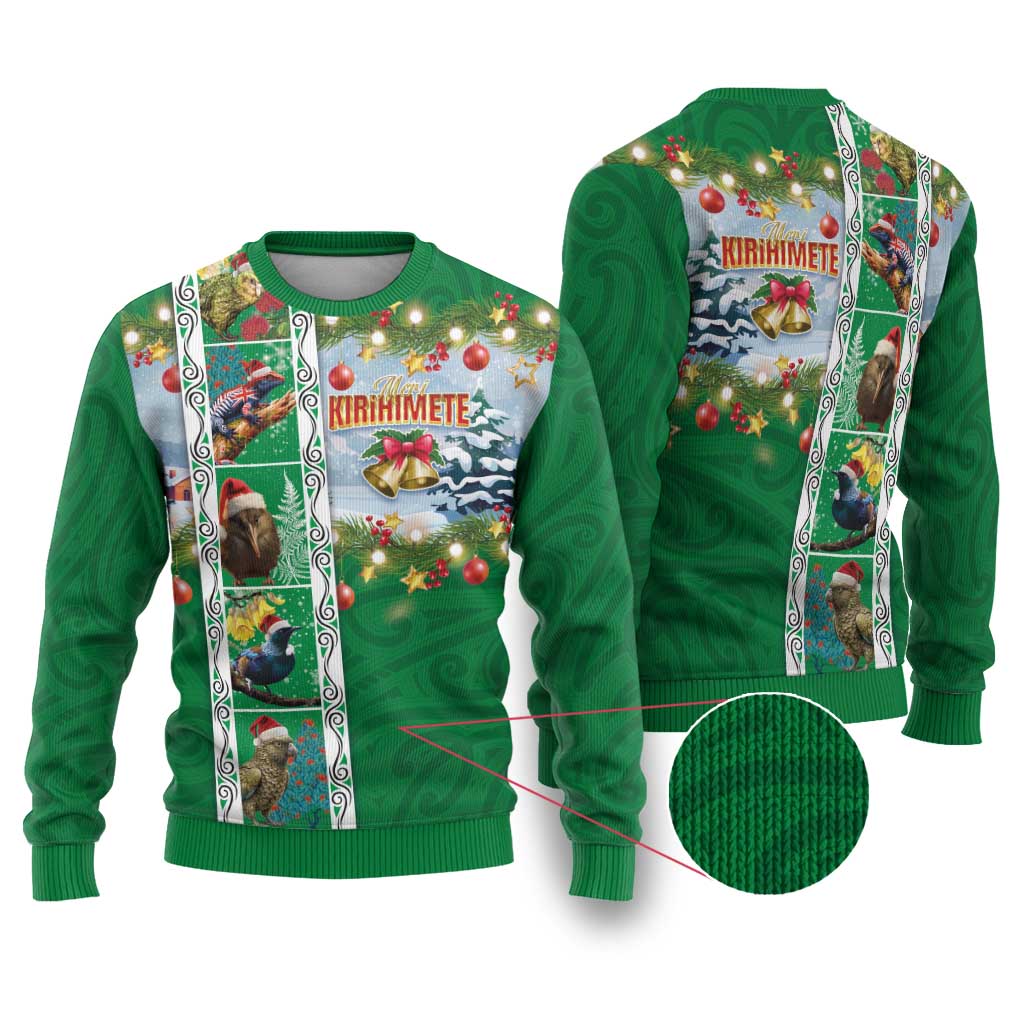 New Zealand Merry Christmas Ugly Christmas Sweater Maori Animals, Koru Tattoo - Green Xmas Style LT03 Green - Polynesian Pride