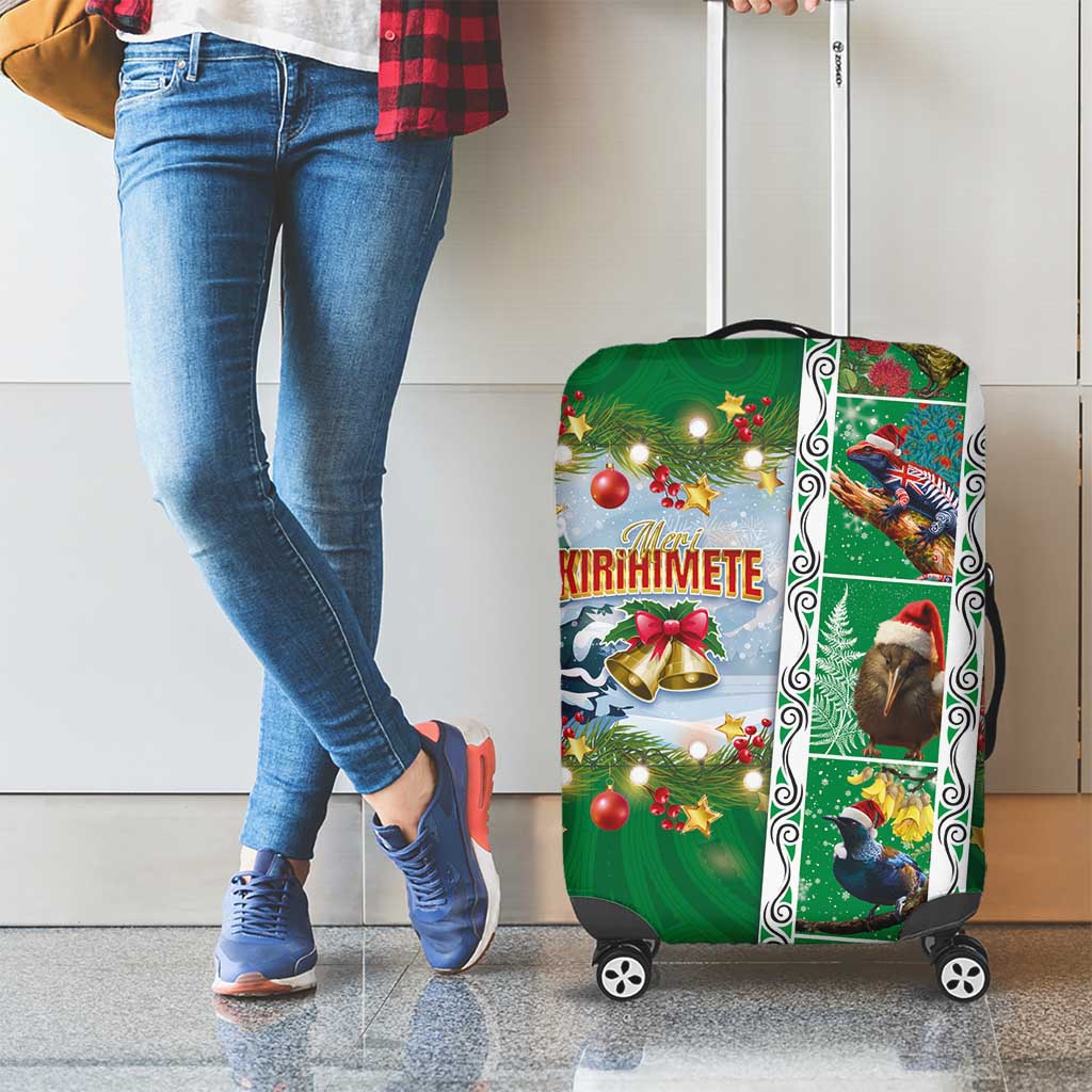 New Zealand Merry Christmas Luggage Cover Maori Animals, Koru Tattoo - Green Xmas Style LT03 - Polynesian Pride