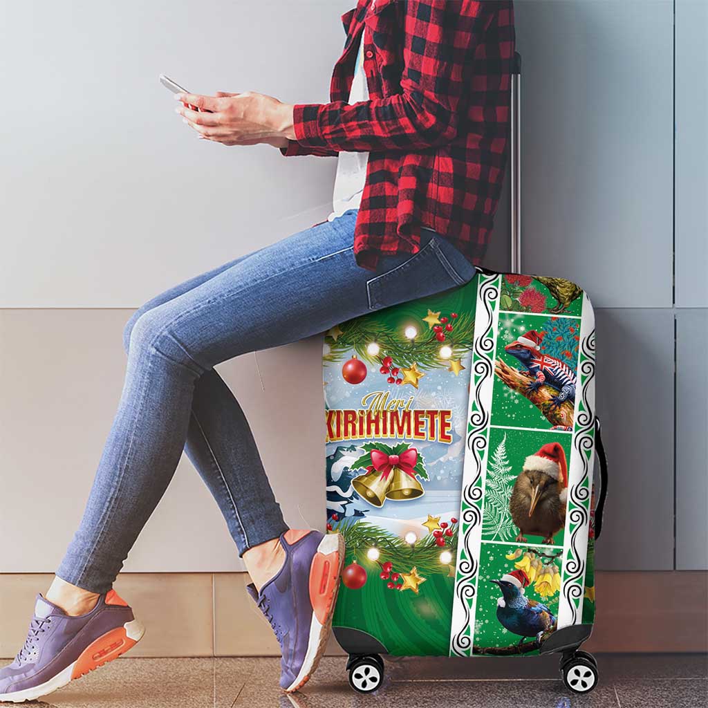 New Zealand Merry Christmas Luggage Cover Maori Animals, Koru Tattoo - Green Xmas Style LT03 - Polynesian Pride