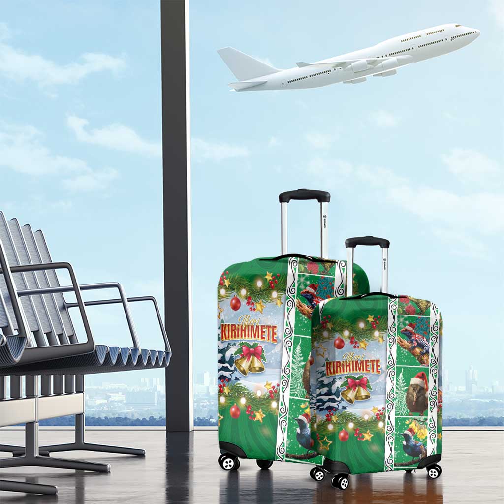 New Zealand Merry Christmas Luggage Cover Maori Animals, Koru Tattoo - Green Xmas Style LT03 - Polynesian Pride