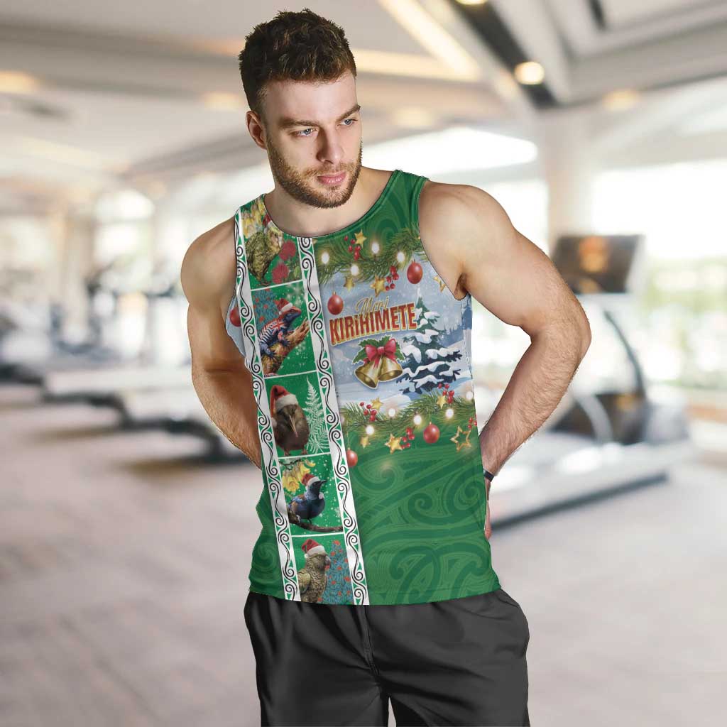 New Zealand Merry Christmas Men Tank Top Maori Animals, Koru Tattoo - Green Xmas Style LT03 Green - Polynesian Pride