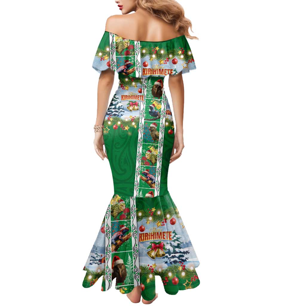 New Zealand Merry Christmas Mermaid Dress Maori Animals, Koru Tattoo - Green Xmas Style LT03 - Polynesian Pride