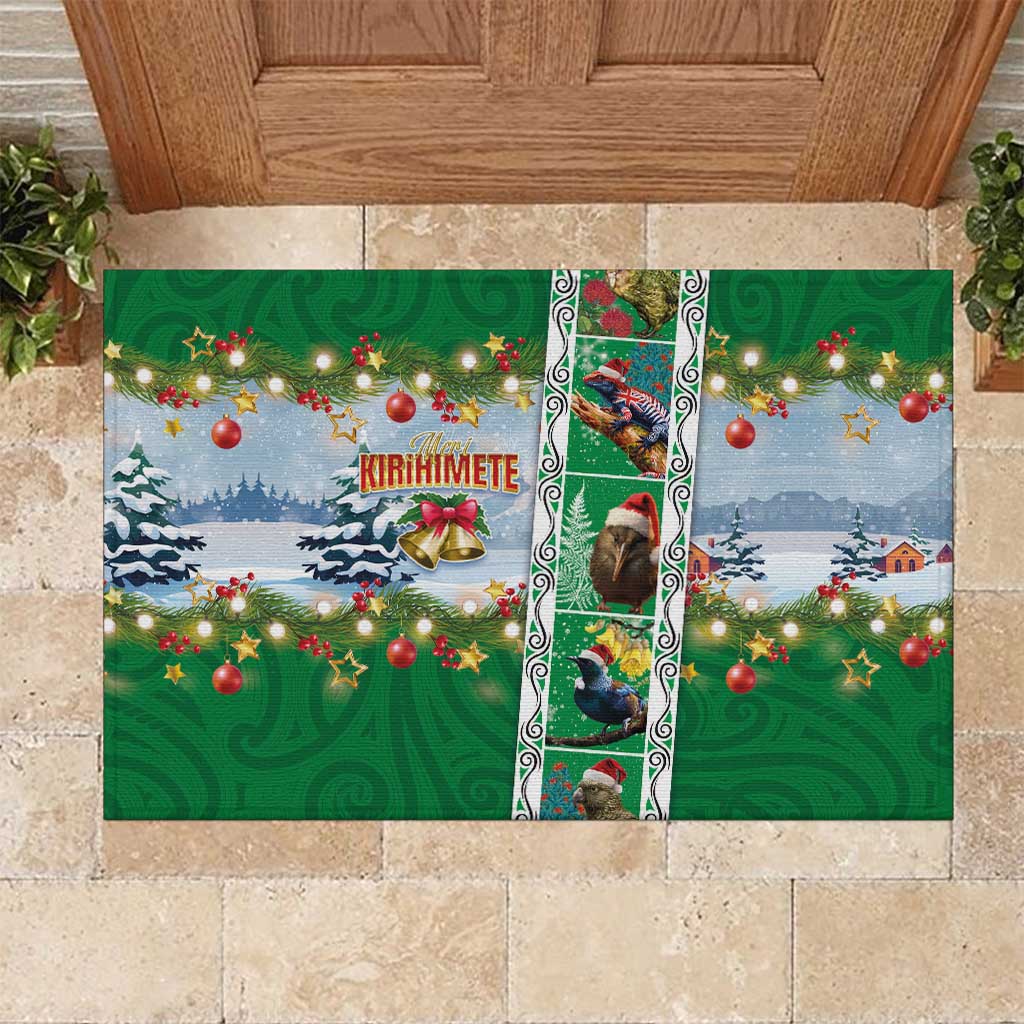 New Zealand Merry Christmas Rubber Doormat Maori Animals, Koru Tattoo - Green Xmas Style