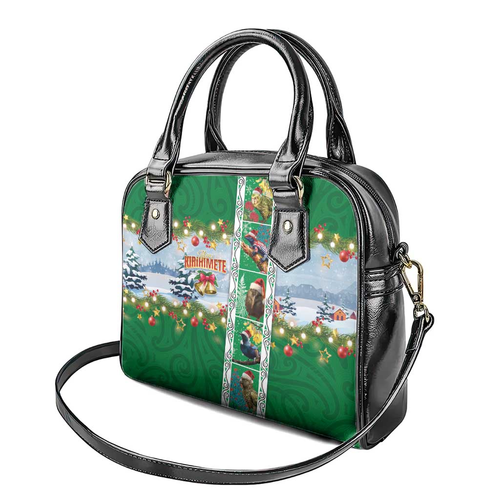 New Zealand Merry Christmas Shoulder Handbag Maori Animals, Koru Tattoo - Green Xmas Style