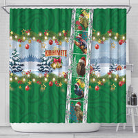 New Zealand Merry Christmas Shower Curtain Maori Animals, Koru Tattoo - Green Xmas Style LT03 - Polynesian Pride