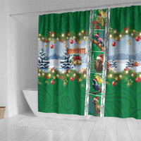 New Zealand Merry Christmas Shower Curtain Maori Animals, Koru Tattoo - Green Xmas Style LT03 - Polynesian Pride