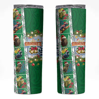 New Zealand Merry Christmas Skinny Tumbler Maori Animals Xmas Style and Koru Tattoo Green Color LT03 Green - Polynesian Pride