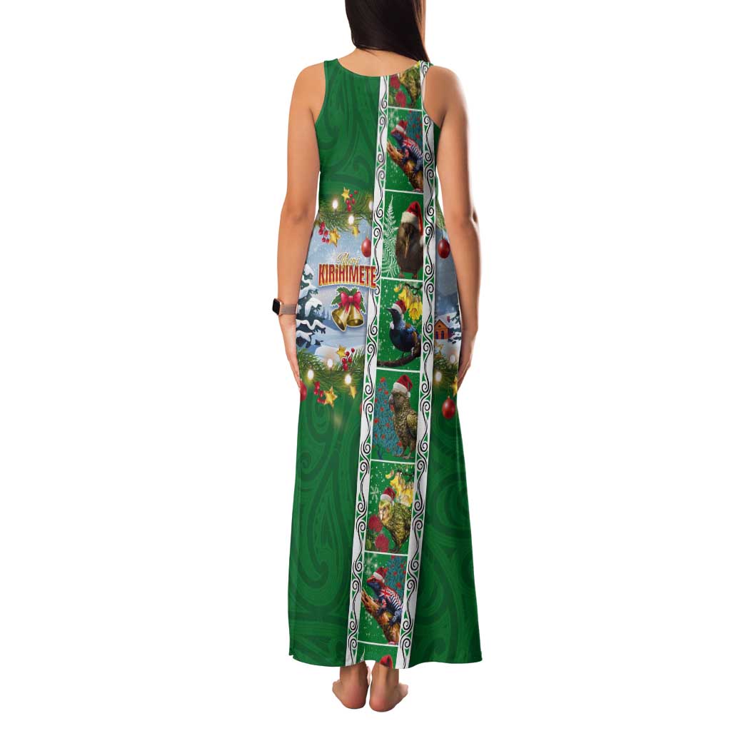 New Zealand Merry Christmas Tank Maxi Dress Maori Animals, Koru Tattoo - Green Xmas Style LT03 - Polynesian Pride