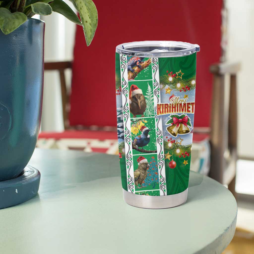New Zealand Merry Christmas Tumbler Cup Maori Animals Xmas Style and Koru Tattoo Green Color LT03 - Polynesian Pride
