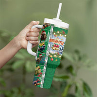 New Zealand Merry Christmas Tumbler With Handle Maori Animals Xmas Style and Koru Tattoo Green Color LT03 - Polynesian Pride