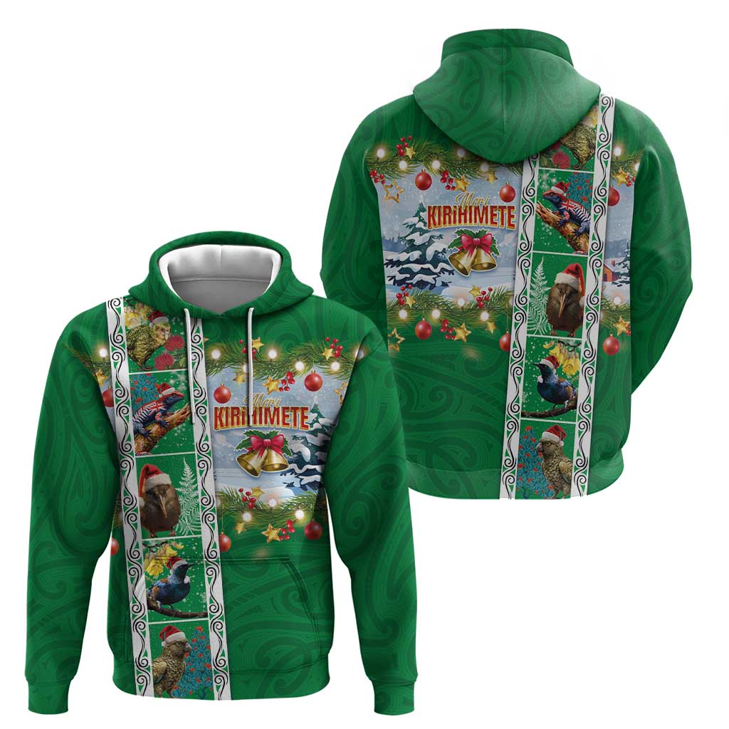 New Zealand Merry Christmas Zip Hoodie Maori Animals, Koru Tattoo - Green Xmas Style LT03 - Polynesian Pride