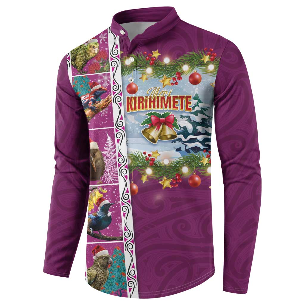 New Zealand Merry Christmas Button Sweatshirt Maori Animals, Koru Tattoo - Pink Xmas Style