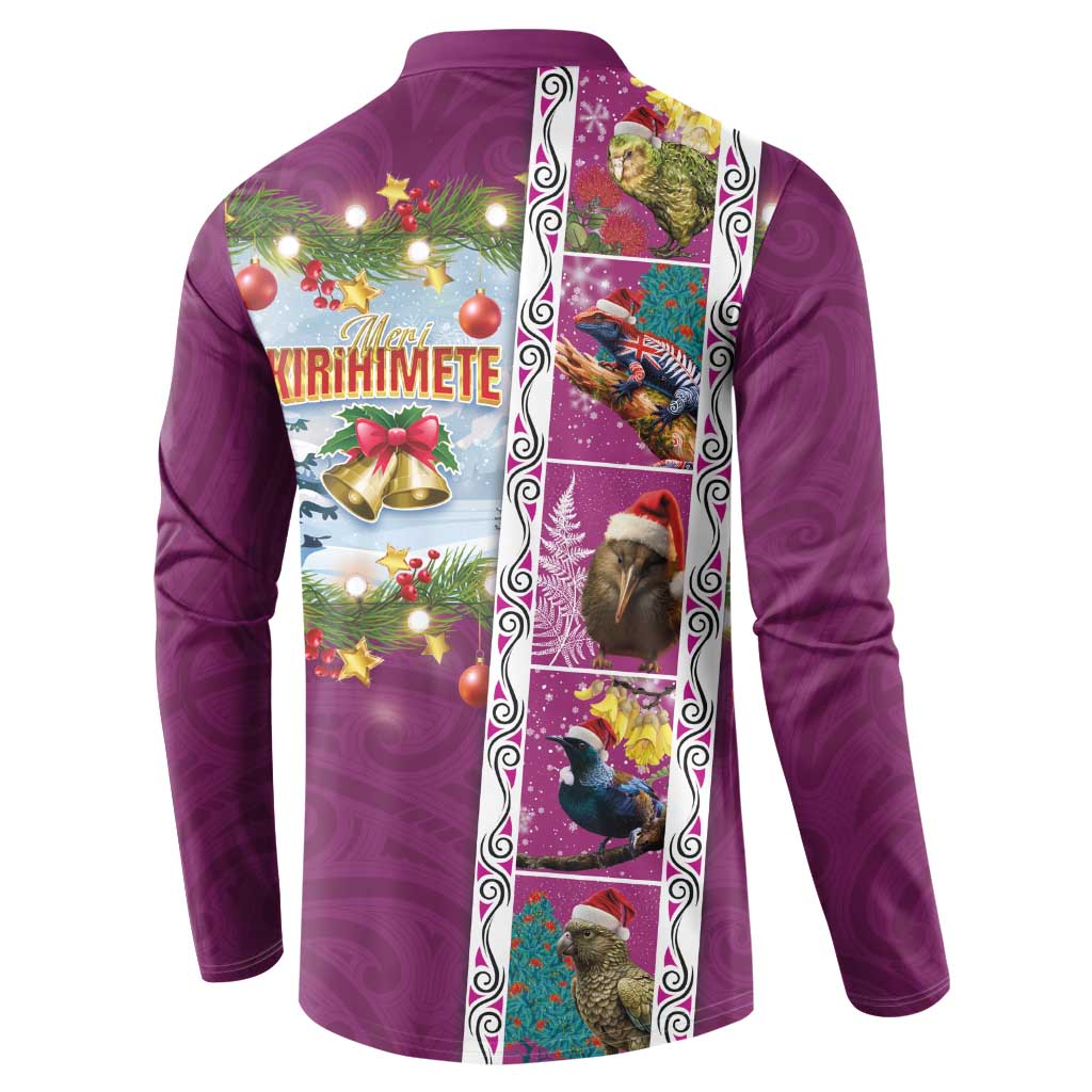 New Zealand Merry Christmas Button Sweatshirt Maori Animals, Koru Tattoo - Pink Xmas Style