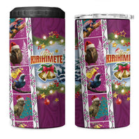 New Zealand Merry Christmas 4 in 1 Can Cooler Tumbler Maori Animals Xmas Style and Koru Tattoo Pink Color LT03 One Size: 16 oz Pink - Polynesian Pride