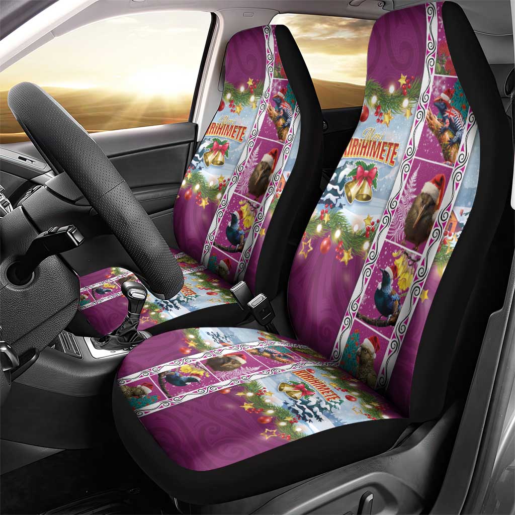 New Zealand Merry Christmas Car Seat Cover Maori Animals, Koru Tattoo - Pink Xmas Style LT03 - Polynesian Pride