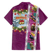 New Zealand Merry Christmas Family Matching Off The Shoulder Long Sleeve Dress and Hawaiian Shirt Maori Animals, Koru Tattoo - Pink Xmas Style LT03 - Polynesian Pride