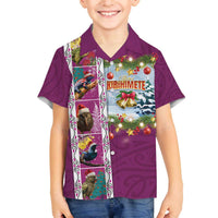 New Zealand Merry Christmas Family Matching Off The Shoulder Long Sleeve Dress and Hawaiian Shirt Maori Animals, Koru Tattoo - Pink Xmas Style LT03 Son's Shirt Pink - Polynesian Pride