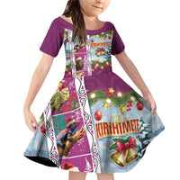 New Zealand Merry Christmas Family Matching Off Shoulder Short Dress and Hawaiian Shirt Maori Animals, Koru Tattoo - Pink Xmas Style LT03 Daughter's Dress Pink - Polynesian Pride