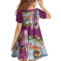New Zealand Merry Christmas Family Matching Off Shoulder Short Dress and Hawaiian Shirt Maori Animals, Koru Tattoo - Pink Xmas Style LT03 - Polynesian Pride