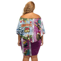 New Zealand Merry Christmas Family Matching Off Shoulder Short Dress and Hawaiian Shirt Maori Animals, Koru Tattoo - Pink Xmas Style LT03 - Polynesian Pride