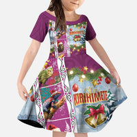 New Zealand Merry Christmas Family Matching Tank Maxi Dress and Hawaiian Shirt Maori Animals, Koru Tattoo - Pink Xmas Style LT03 Daughter's Dress Pink - Polynesian Pride