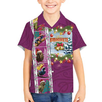 New Zealand Merry Christmas Family Matching Tank Maxi Dress and Hawaiian Shirt Maori Animals, Koru Tattoo - Pink Xmas Style LT03 Son's Shirt Pink - Polynesian Pride