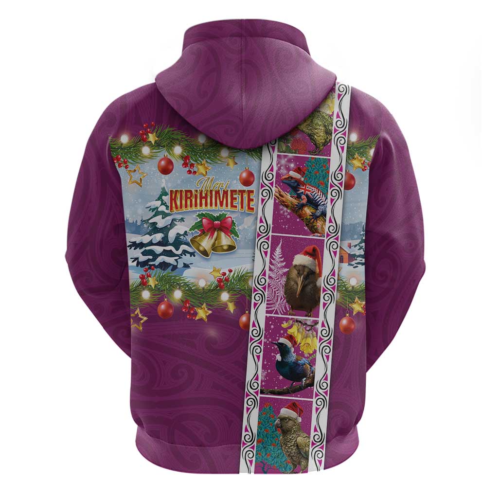 New Zealand Merry Christmas Hoodie Maori Animals, Koru Tattoo - Pink Xmas Style LT03 - Polynesian Pride