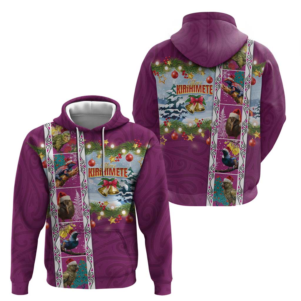 New Zealand Merry Christmas Hoodie Maori Animals, Koru Tattoo - Pink Xmas Style LT03 - Polynesian Pride