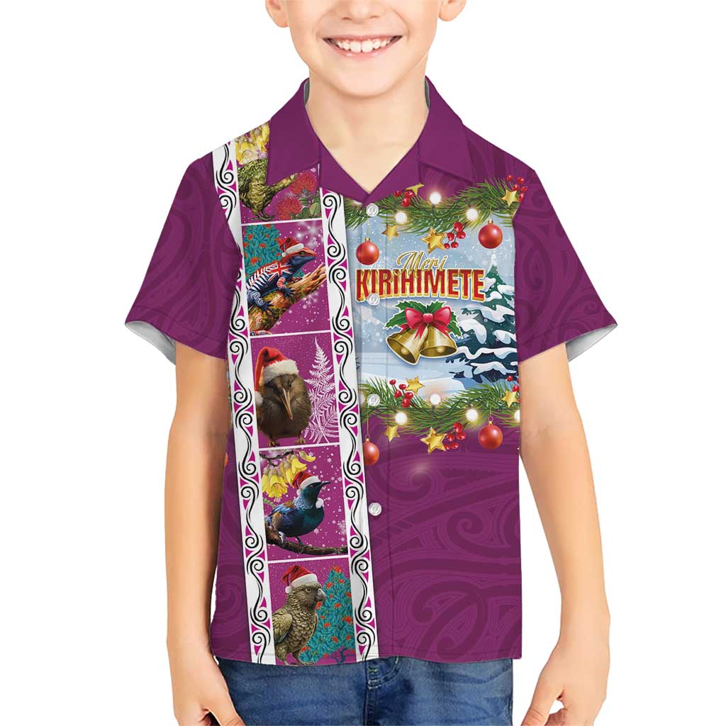 New Zealand Merry Christmas Kid Hawaiian Shirt Maori Animals, Koru Tattoo - Pink Xmas Style LT03 Kid Pink - Polynesian Pride