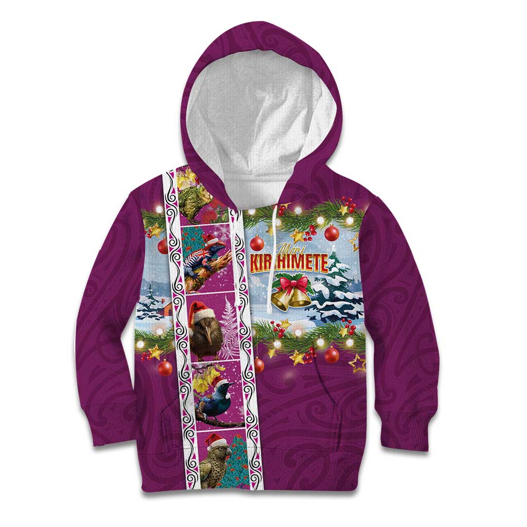 New Zealand Merry Christmas Kid Hoodie Maori Animals, Koru Tattoo - Pink Xmas Style LT03 Hoodie Pink - Polynesian Pride