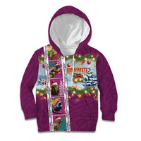 New Zealand Merry Christmas Kid Hoodie Maori Animals, Koru Tattoo - Pink Xmas Style LT03 Hoodie Pink - Polynesian Pride