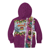 New Zealand Merry Christmas Kid Hoodie Maori Animals, Koru Tattoo - Pink Xmas Style LT03 - Polynesian Pride