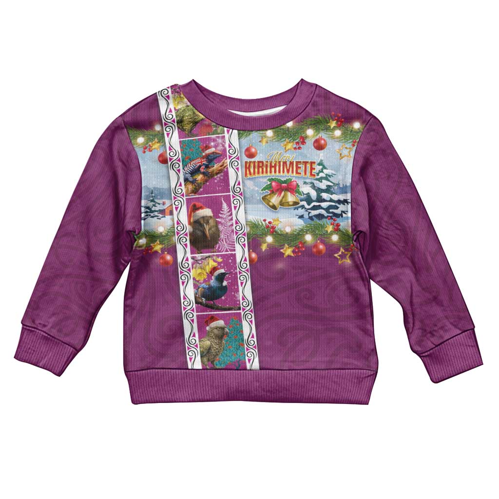 New Zealand Merry Christmas Kid Ugly Christmas Sweater Maori Animals, Koru Tattoo - Pink Xmas Style