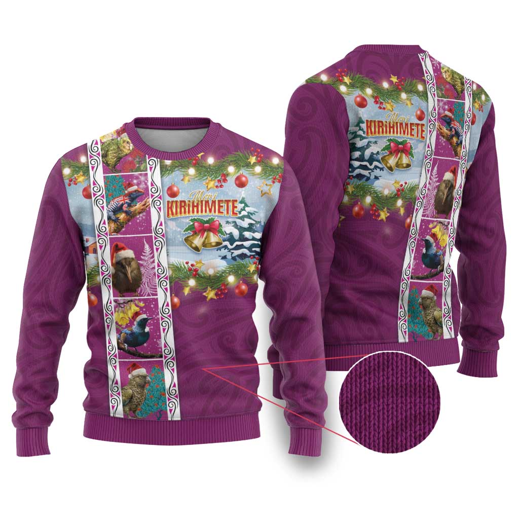 New Zealand Merry Christmas Ugly Christmas Sweater Maori Animals, Koru Tattoo - Pink Xmas Style