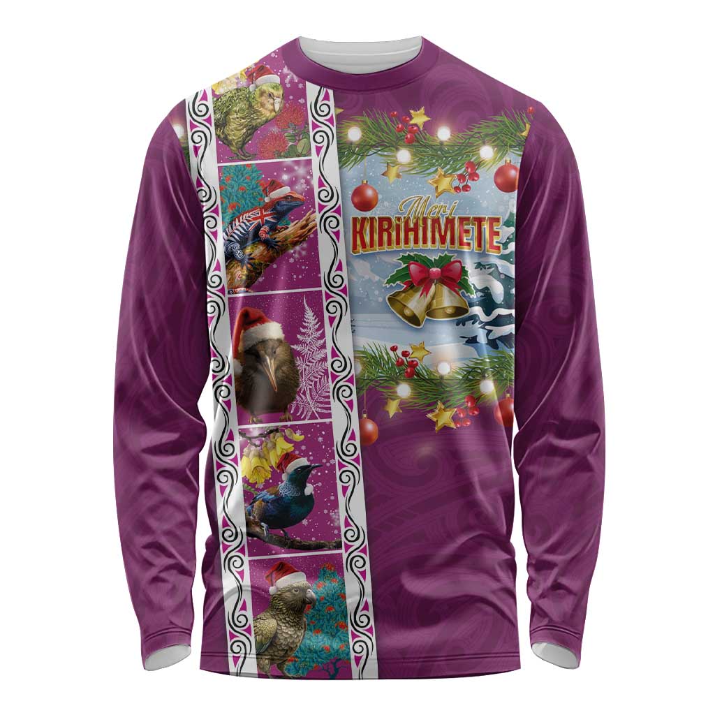 New Zealand Merry Christmas Long Sleeve Shirt Maori Animals, Koru Tattoo - Pink Xmas Style LT03 Unisex Pink - Polynesian Pride