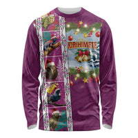 New Zealand Merry Christmas Long Sleeve Shirt Maori Animals, Koru Tattoo - Pink Xmas Style LT03 Unisex Pink - Polynesian Pride