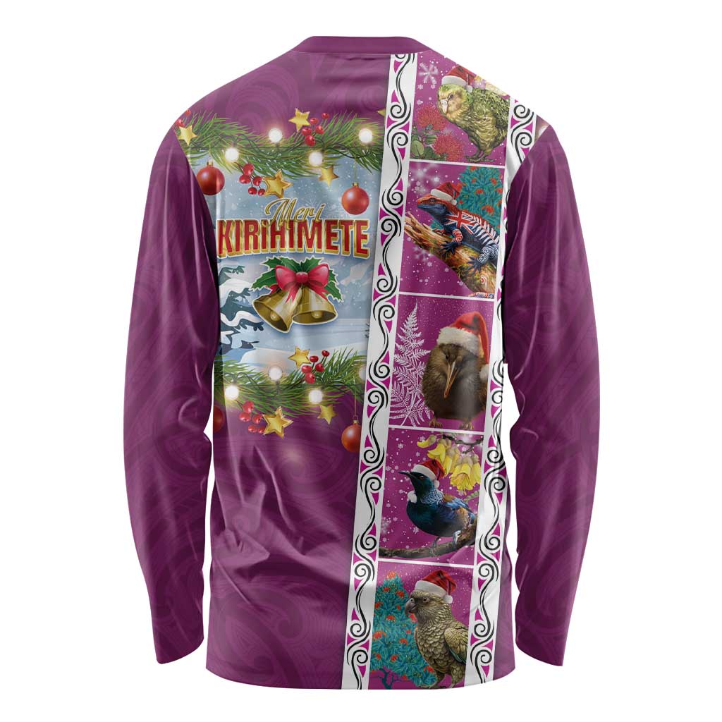 New Zealand Merry Christmas Long Sleeve Shirt Maori Animals, Koru Tattoo - Pink Xmas Style LT03 - Polynesian Pride