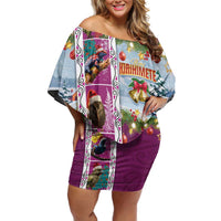 New Zealand Merry Christmas Off Shoulder Short Dress Maori Animals, Koru Tattoo - Pink Xmas Style LT03 Women Pink - Polynesian Pride