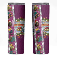 New Zealand Merry Christmas Skinny Tumbler Maori Animals Xmas Style and Koru Tattoo Pink Color LT03 Pink - Polynesian Pride