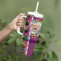 New Zealand Merry Christmas Tumbler With Handle Maori Animals Xmas Style and Koru Tattoo Pink Color LT03 - Polynesian Pride