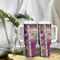 New Zealand Merry Christmas Tumbler With Handle Maori Animals Xmas Style and Koru Tattoo Pink Color LT03 - Polynesian Pride