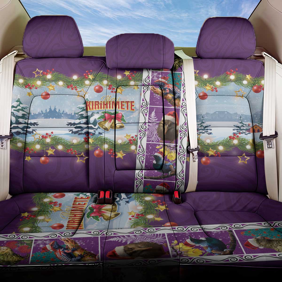 New Zealand Merry Christmas Back Car Seat Cover Maori Animals, Koru Tattoo - Purple Xmas Style LT03 One Size Purple - Polynesian Pride