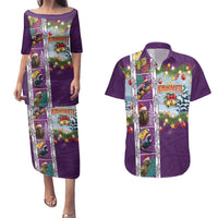New Zealand Merry Christmas Couples Matching Puletasi and Hawaiian Shirt Maori Animals, Koru Tattoo - Purple Xmas Style LT03 Purple - Polynesian Pride