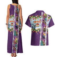 New Zealand Merry Christmas Couples Matching Tank Maxi Dress and Hawaiian Shirt Maori Animals, Koru Tattoo - Purple Xmas Style LT03 - Polynesian Pride