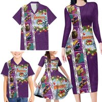 New Zealand Merry Christmas Family Matching Long Sleeve Bodycon Dress and Hawaiian Shirt Maori Animals, Koru Tattoo - Purple Xmas Style LT03 - Polynesian Pride
